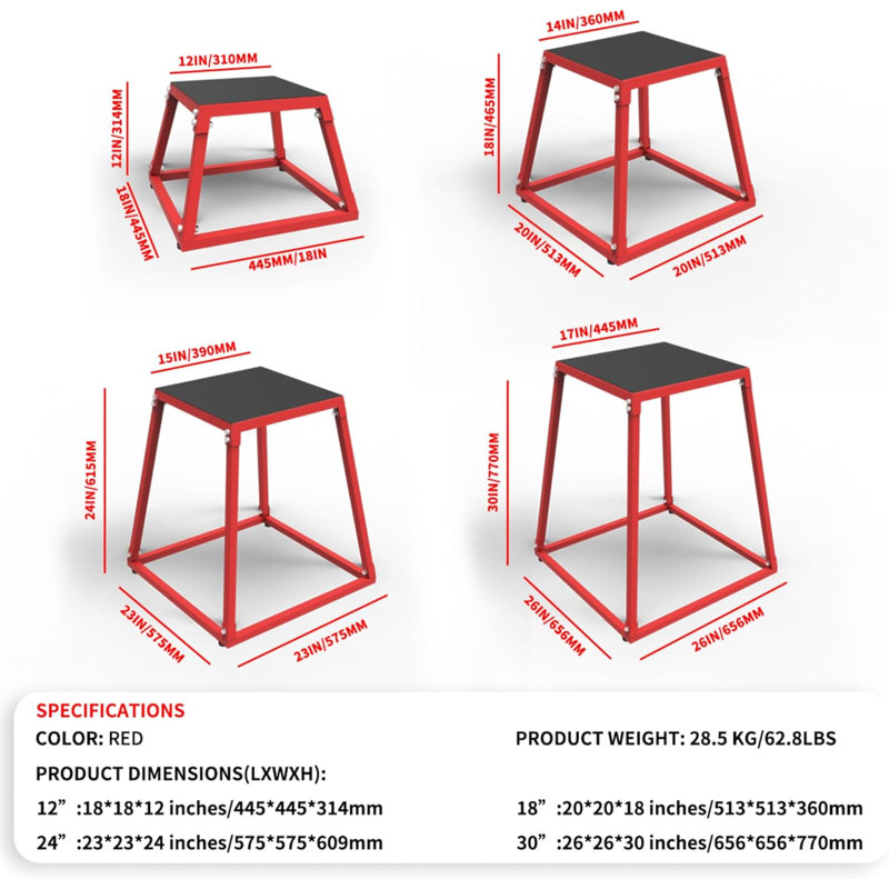 Aptliton 18" Plyometric Jump Box, Steel Non-Slip Platform for Crossfit Training, Red