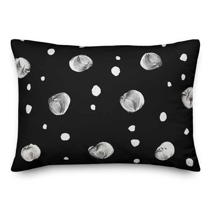 Coussin décoratif intérieur / extérieur en polyester à pois , H 18 po x l 25 po, Noir
