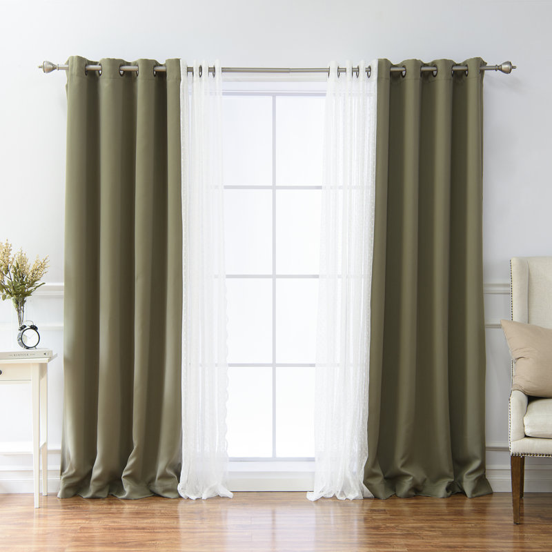 Tulle Polyester Room Darkening Curtain Panels, 52" W x 96" L, Olive