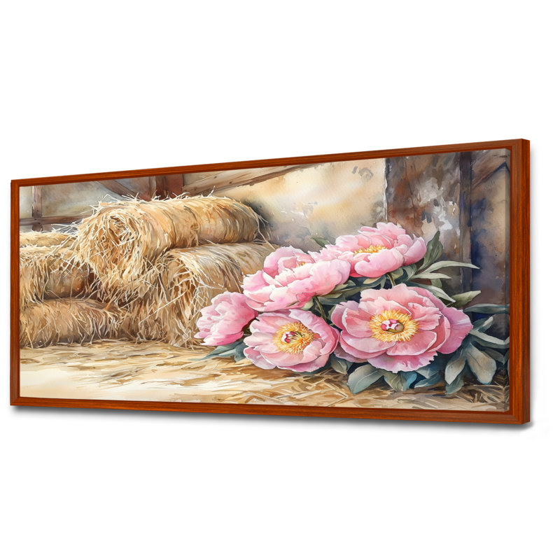 Dreavyn Farm, pivoines dans le Hayloft II - pivoines, art mural, Brun, H 28 po x l 60 po, Impression encadrée flottante