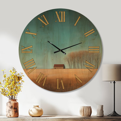 Horloge murale ronde rustique bleue en bois - Horizon de ferme tranquille