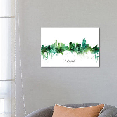 Cincinnati Ohio Skyline Green by Michael Tompsett - Wrapped Canvas Print