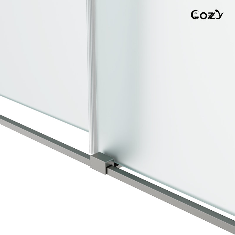 Porte de douche coulissante double sans cadre avec verre givré l 44-49 "x H 76", Nickel brossé