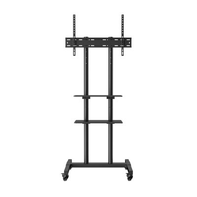Meuble télé mobile avec roulettes pour téléviseurs de 32 à 70 pouces, chariot à roulettes à hauteur réglable avec plateau double, centre de divertissement au sol portatif