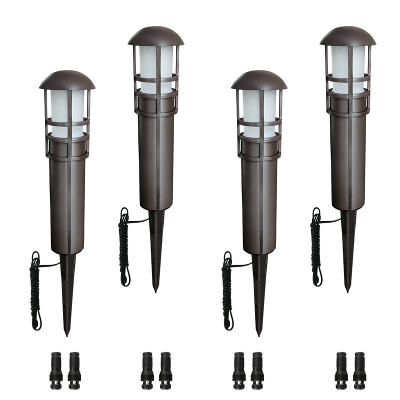 Bronze Aluminum LED Pathway Lights with Clear Glass Lens, 4-Pack
