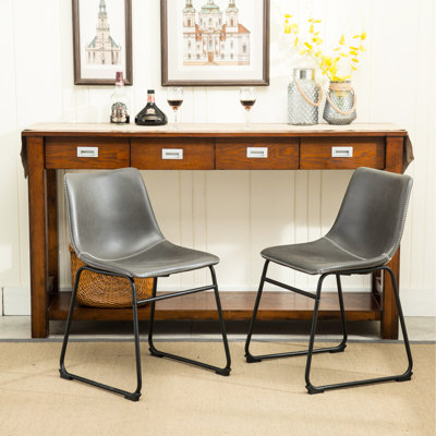 2 chaises de salle à manger en cuir PU gris antique, faites à la main en métal avec des pieds noirs, l 18,5 po x P 22,25 po, H 31,5 po, 2 sièges en plastique moulé, finition de structure, chaises confortables