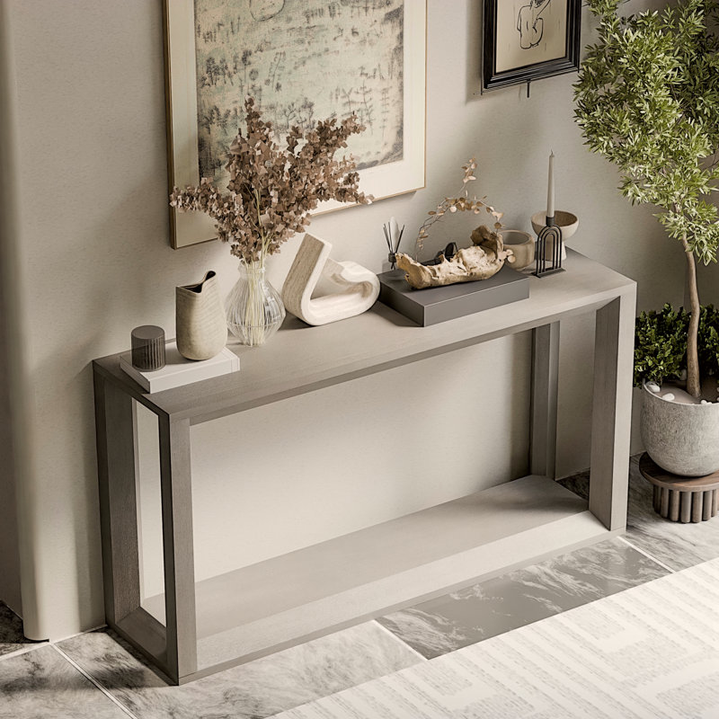 60" Rectangular Solid Wood Veneer Console Table, Gray
