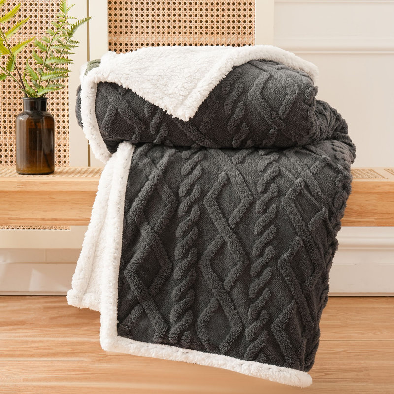 Couverture en molleton gris Sherpa, L 60 po x L 80 po, Gris