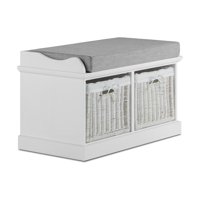Bastogne Polyester Blend Upholstered Storage Bench, Grey, White, White