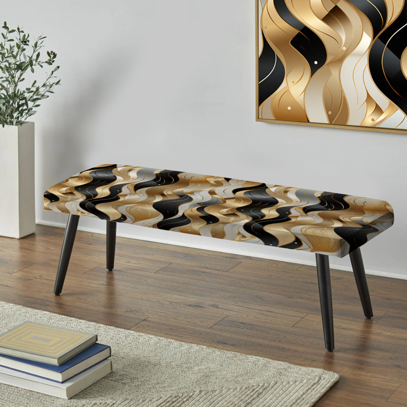 Gold And White Champagne Waves - Marble Upholstered Black Bench