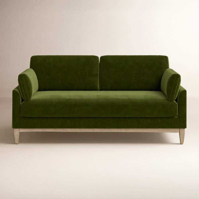 Canapé rembourré 75,5 po Pera, Velours vert olive