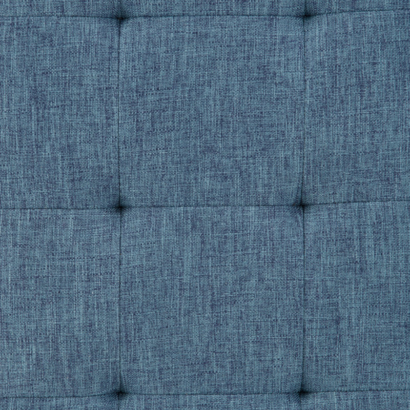 Banc de repose-pieds capitonné moderne Mid-Century l 40 po avec structure en bois massif Draper, Bleu denim