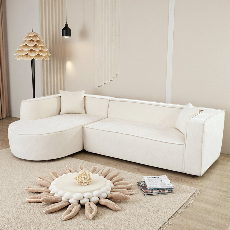 109" Modern Curved L-Shape Sectional Sofa | Wrinkle-Resistant Chenille, High-Density Foam + Pocket Springs, 2 Throw Pillows, No-Tool Assembly