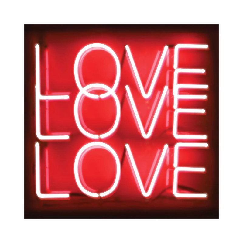 Neon Love Love Love Red On Black by Hailey Carr - Wrapped Canvas Print, 93.98 cm H x 93.98 cm W x 1.91 cm D