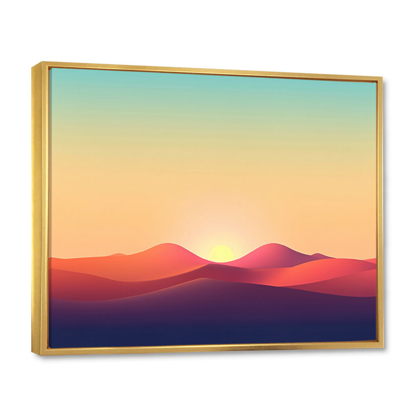 Minimalist Sunset II, reproduction d'art sur toile, Cadre flottant doré, H 12 po x l 20 po x P 1 po