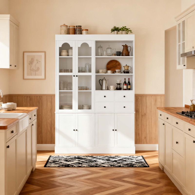 Armoire de cuisine autoportante, rangement maximisé, style shaker, style classique, salon et salle à manger, Blanc
