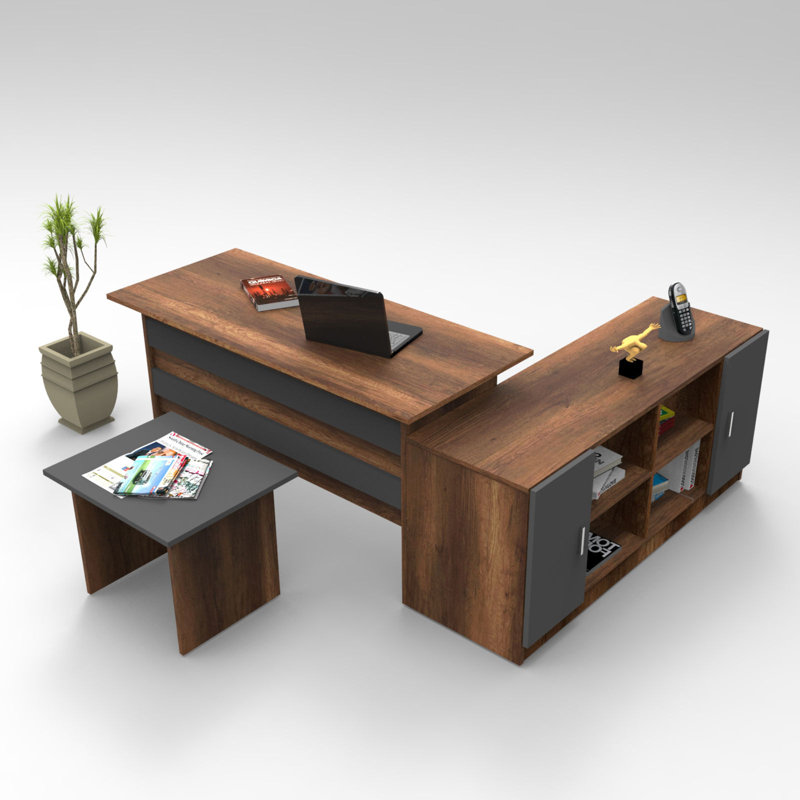 Burakcan 3 Piece Writing Desk Office Set, Baroque Anthracite