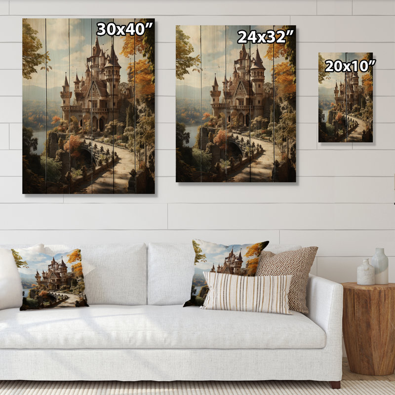 Châteaux, conte de fées, charme sur bois, H 20 po x l 10 po x P 0,78 po