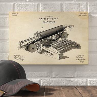 Type Writing Machine Blueprint Patent Parchment' Metal Wall Art –  LuxeMetalArt