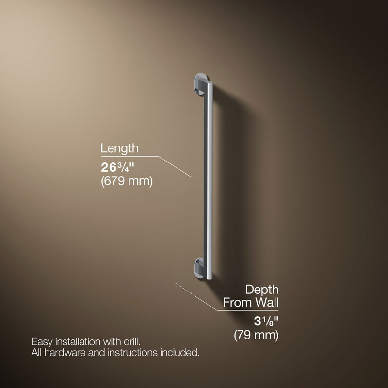Belay Grab Bar, 1.75" H x 24" L, Polished Chrome