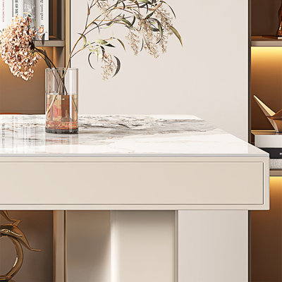 White Rectangular Manufactured Wood with 2 drawers desk