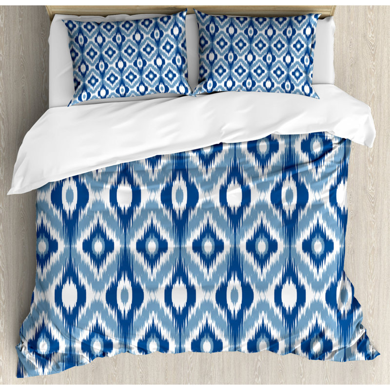 Rustic Polyester Ikat Duvet Cover, King Duvet Cover + 2 Pillow Shams