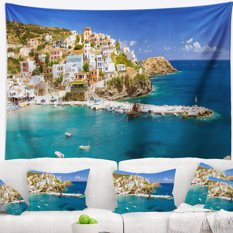Tapisserie Seascape Harbor avec bateaux et bateaux, H 78 po x l 92 po