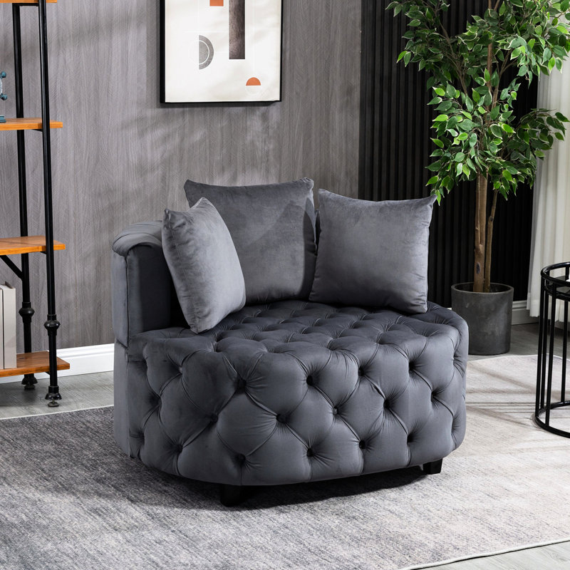 Siège en velours gris, accent pour le salon moderne avec fauteuil rembourré de mousse en velours,, Gris