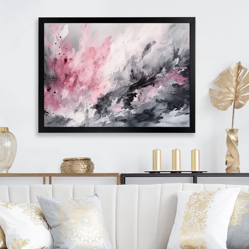 «Evolving In Pink Grey», reproduction sur toile géométrique abstraite, Cadre simple noir, H 12 po x l 20 po x P 1 po