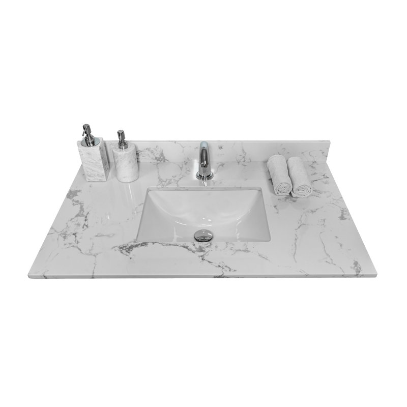 Comptoir de salle de bain en pierre 31 po avec lavabo en céramique encastré - comptoir de meuble-lavabo 31 po