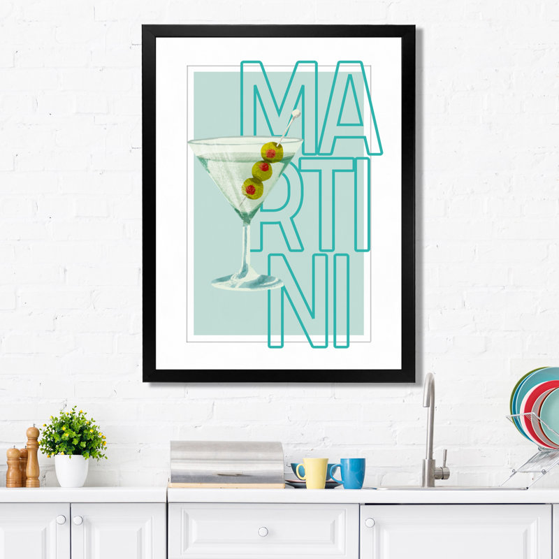 «Straight Martini With Olives Cocktail», impression d'art mural, H 20 po x l 12 po x P 1 po, Toile encadrée noire simple