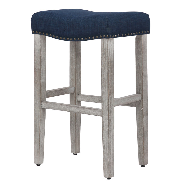 Tabouret de bar et de comptoir rembourré Jameson, Tabouret de bar (siège d'une hauteur de 29 po), Gris / bleu marine