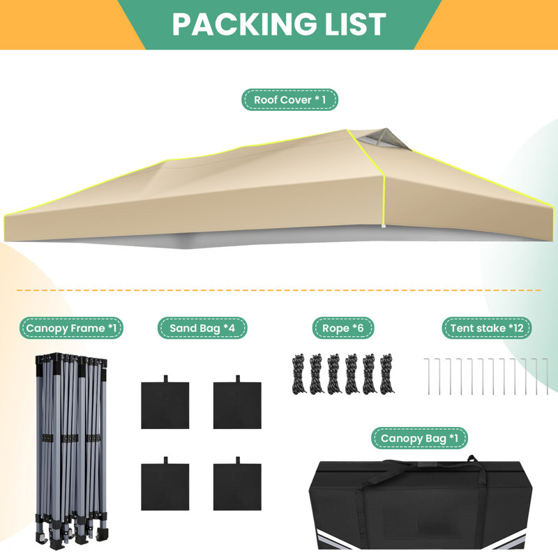 Pavillon de jardin escamotable l 10 pi x P 20 po, Kaki