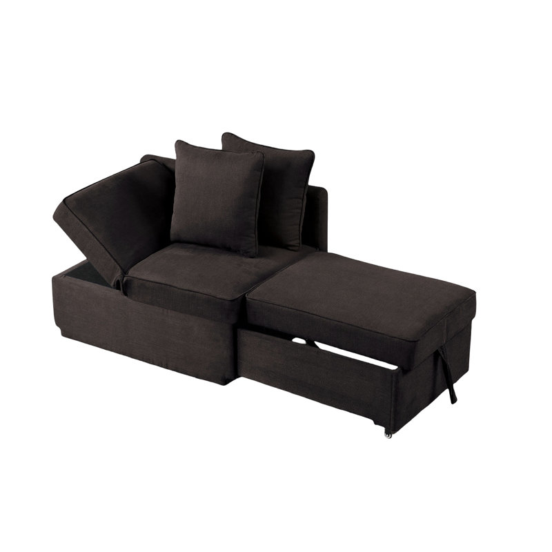 Chaise convertible contemporaine en métal, tissu gris avec rangement et réglable, oreillers fournis