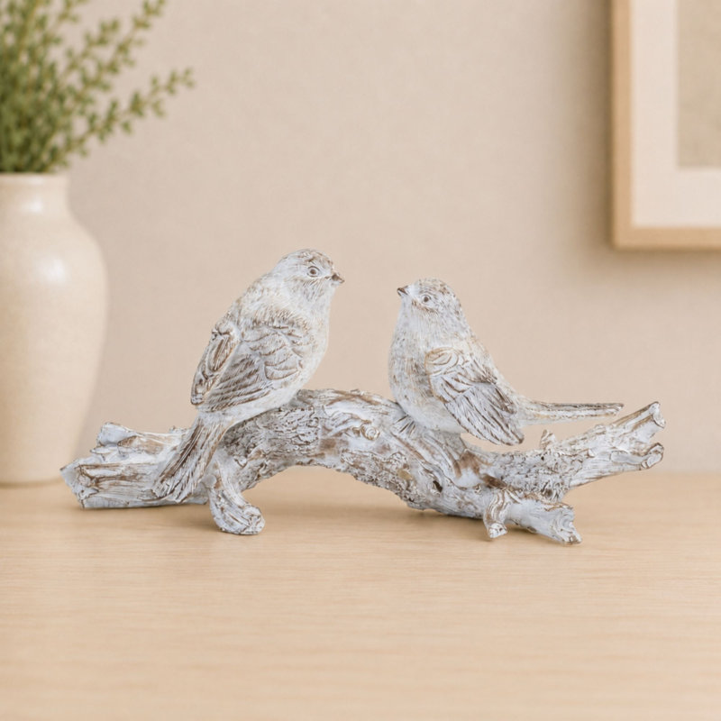 Figurine L 9,5 po oiseaux blancs délavés