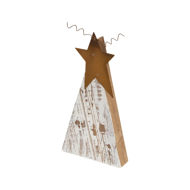 Ensemble de 3 arbres de Noël rustiques en bois blanc patiné, Blanc
