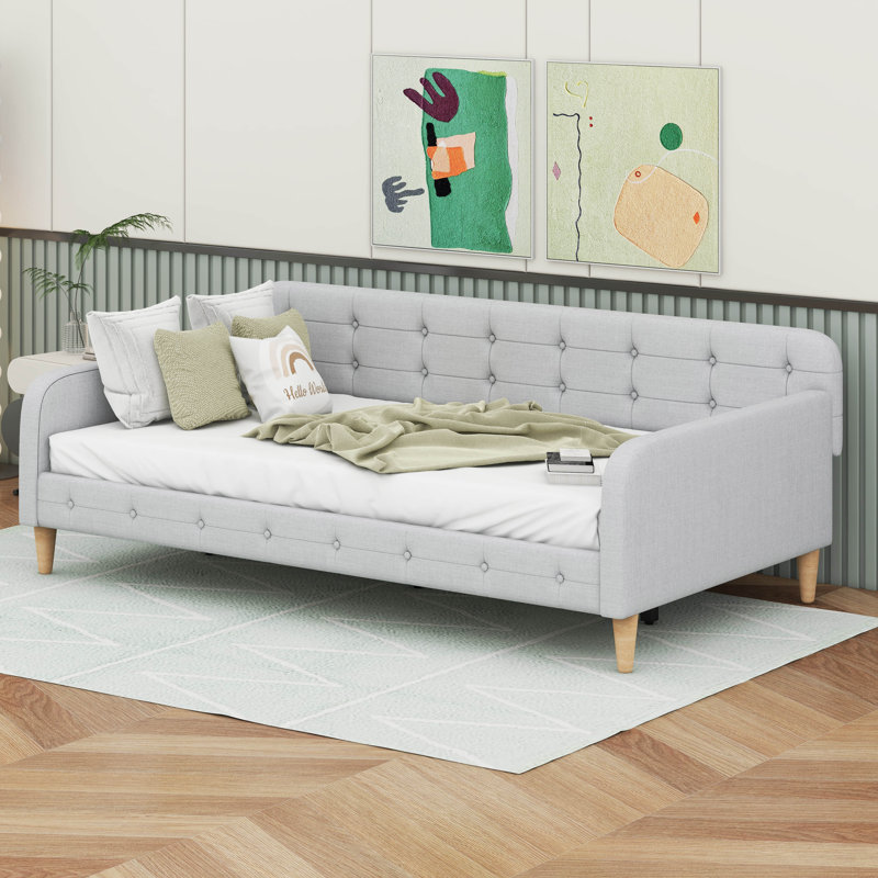 Upholstered Daybed With 4 Support Legs, Twin, Beige