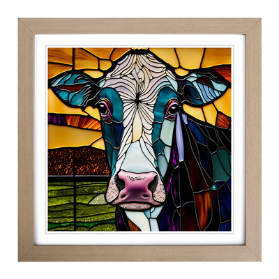 Cow Stained Glass Effect - Framed Print