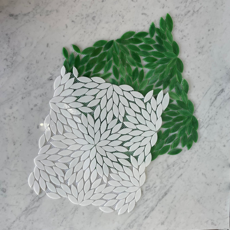 Jazz 0.5" x 1.5" Glass Novelty Mosaic Wall Tile, White/White Blossom