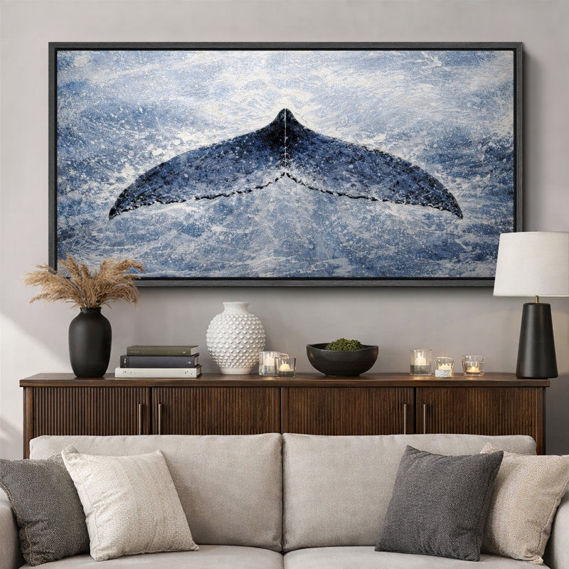 «Whale Tail Ocean Splash Coastal Nautical Minimalist Wall Decor Extra Large», reproduction d'art sur toile encadrée, Noir