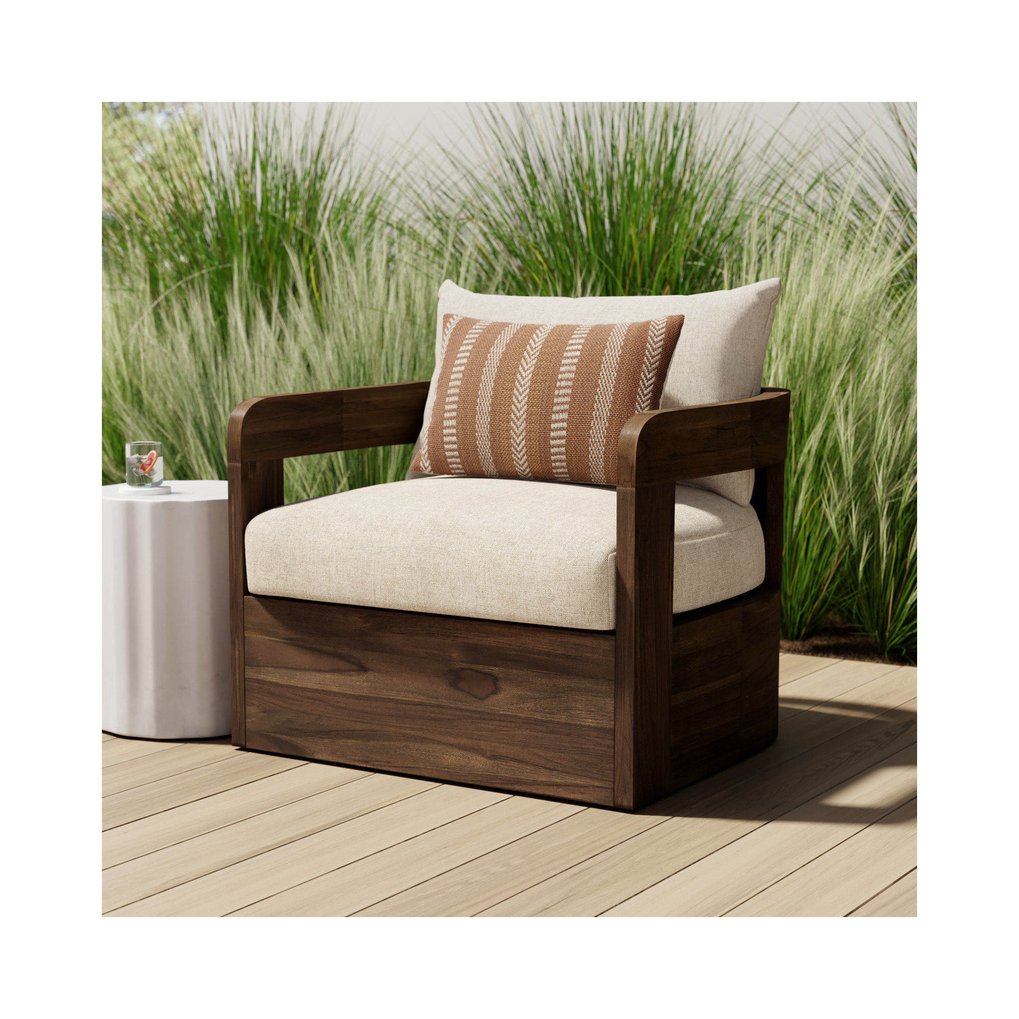 Ewan Outdoor Swivel Chair, Stained Toasted Brown, Ellor Beige