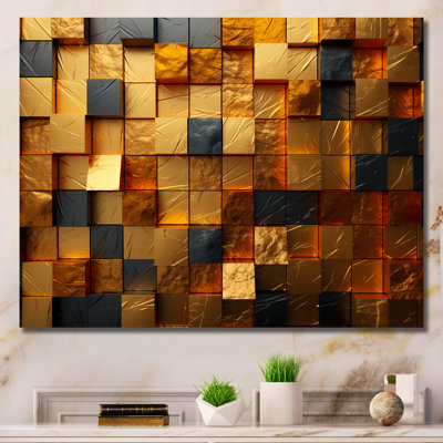 Grunge cubes dorés abstrait géométrique IV - art mural abstrait géométrique