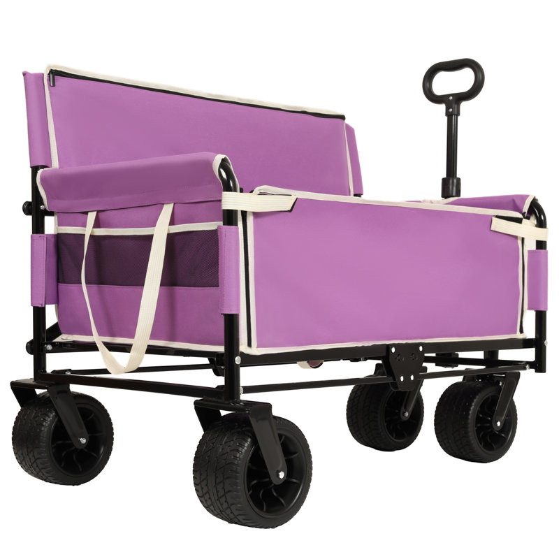 Multi-functional Collapsible Wagon With Seat Conversion, 500lb Capacity Heavy-duty Utility Wagon With All-terrain 360° Wheels
