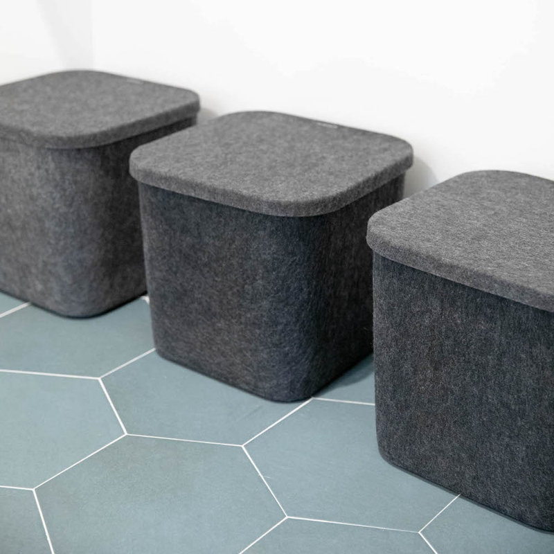Sculpted Felt Storage Bin with Lid, Carbon