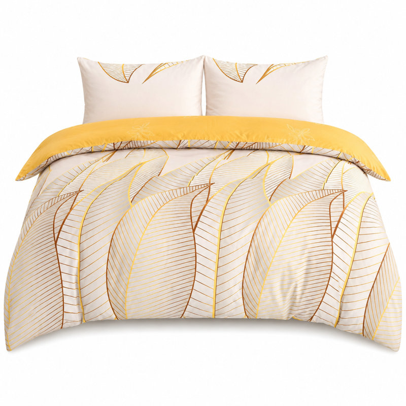 Complete Bedding Set Bliss Gold Leaves Duvet Cover, Matching Fitted Sheet & Pillowcases