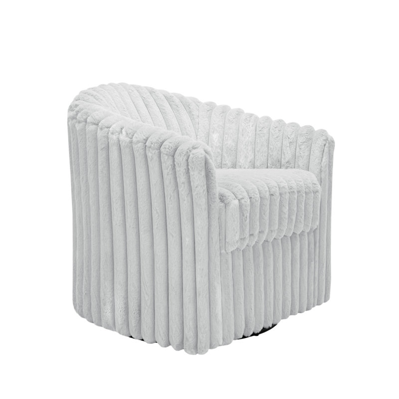Aunna 78.2Cm Wide Swivel Barrel Chair, Blue Grey Faux Fur