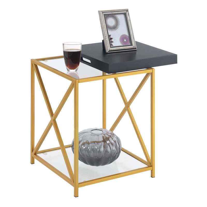 Carmelo Tray Top End Table, Black/Gold