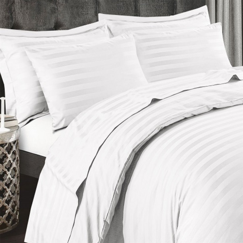 Byrde Satin Striped Duvet Cover Set with Pillowcases Included, White, Kingsize - 2 Standard Pillowcases