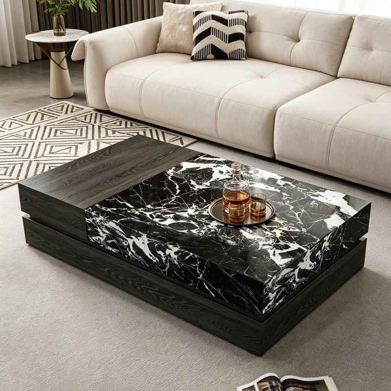 Table basse Minimalisme, White/Tan/Black, 15.35" H x 59.05" L x 31.49" W