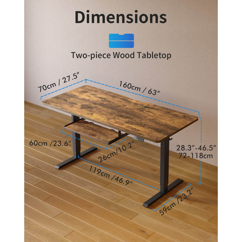 Iya Adjustable Metal Base Standing Desk, 46'' H x 63'' W x 24'' D
